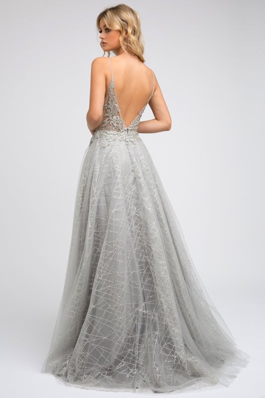 Embroidered Bodice Long Sleeveless Dress by Juliet 689