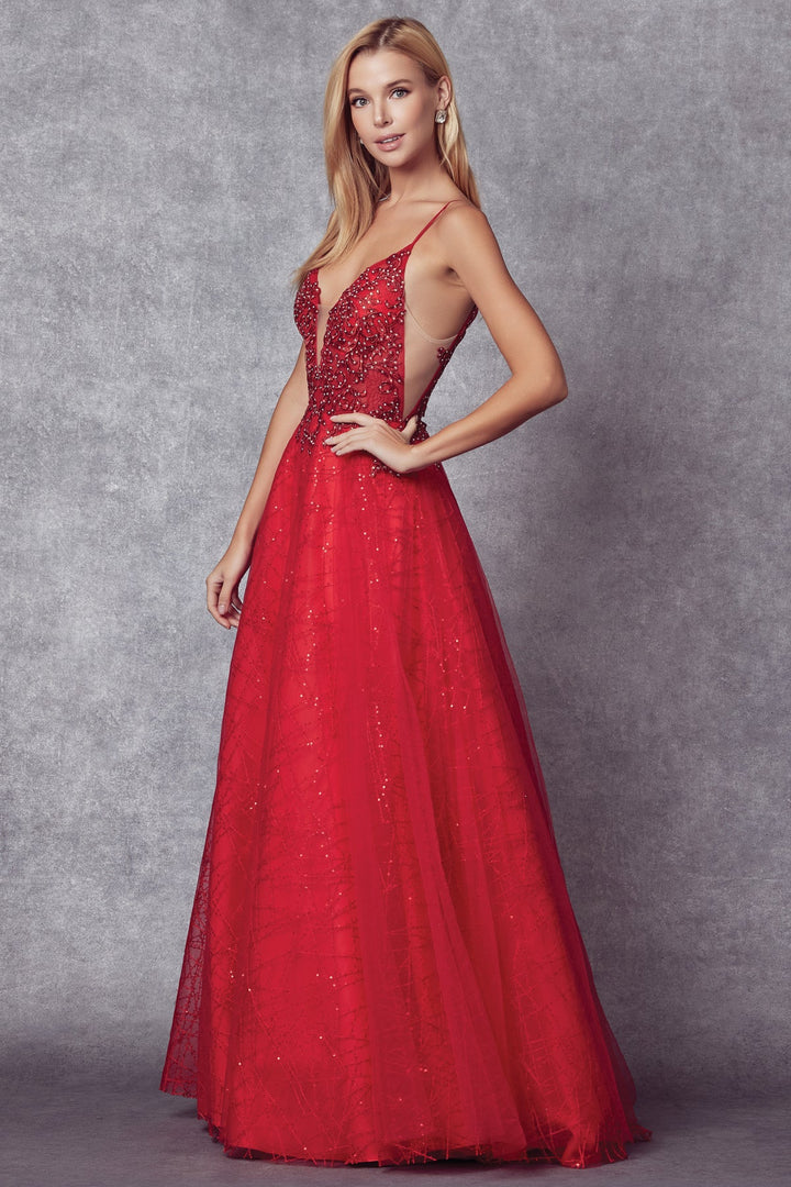 Embroidered Bodice Long Sleeveless Dress by Juliet 689
