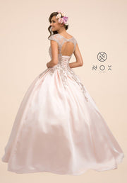 Embroidered Cap Sleeve Ball Gown by Nox Anabel U801