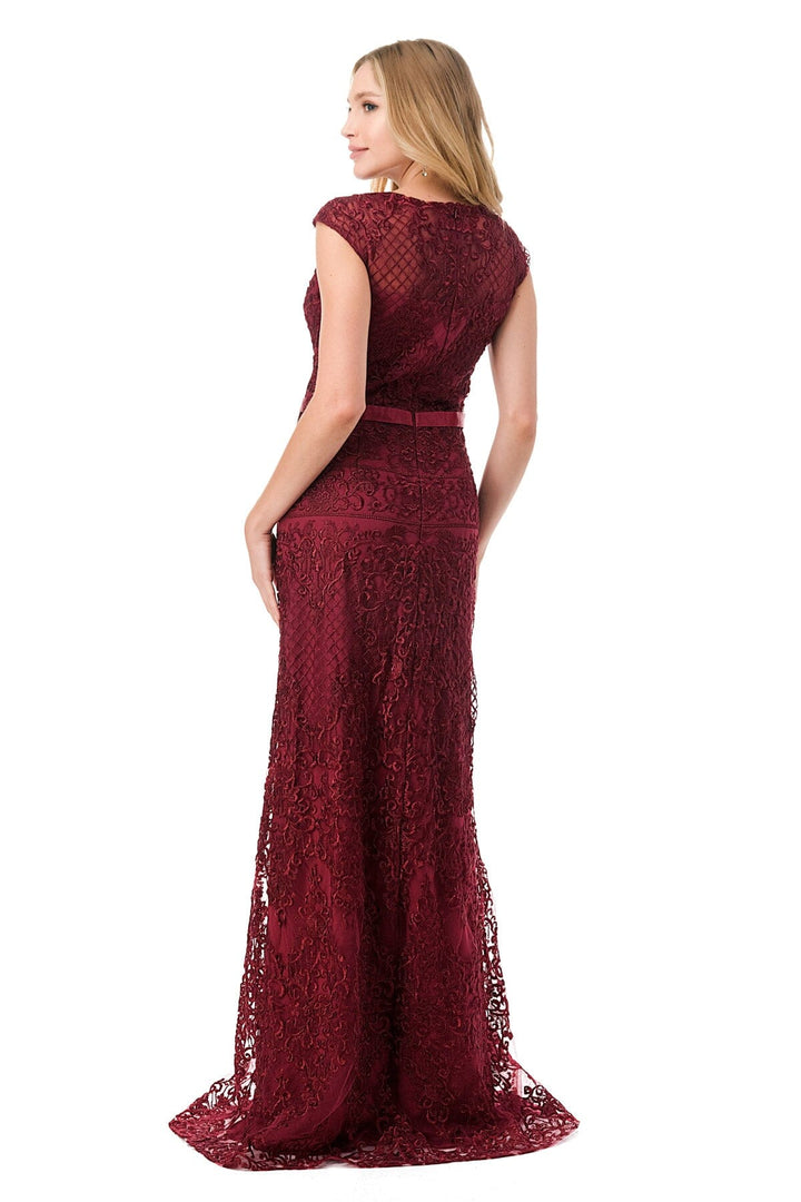 Embroidered Cap Sleeve Column Gown by Coya M2732