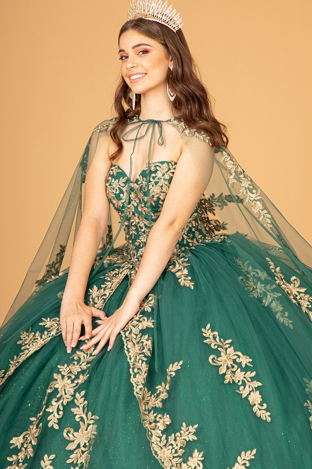 Embroidered Cape Ball Gown by Elizabeth K GL3016 XS / Black Embroidered Cape Ball Gown by Elizabeth K GL3016 XS / Black