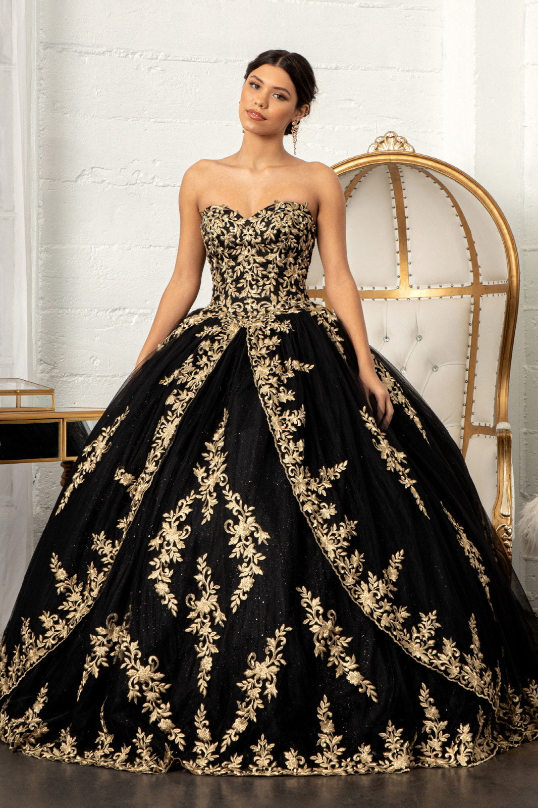 Embroidered Cape Ball Gown by Elizabeth K GL3016 XS / Black Embroidered Cape Ball Gown by Elizabeth K GL3016 XS / Black