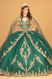 Embroidered Cape Ball Gown by Elizabeth K GL3016