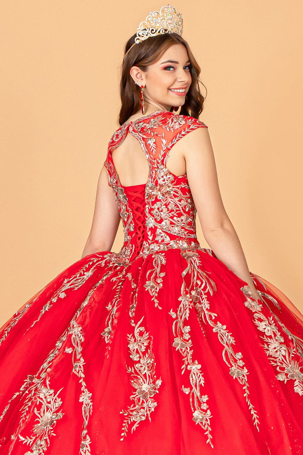 Embroidered Cape Ball Gown by Elizabeth K GL3076