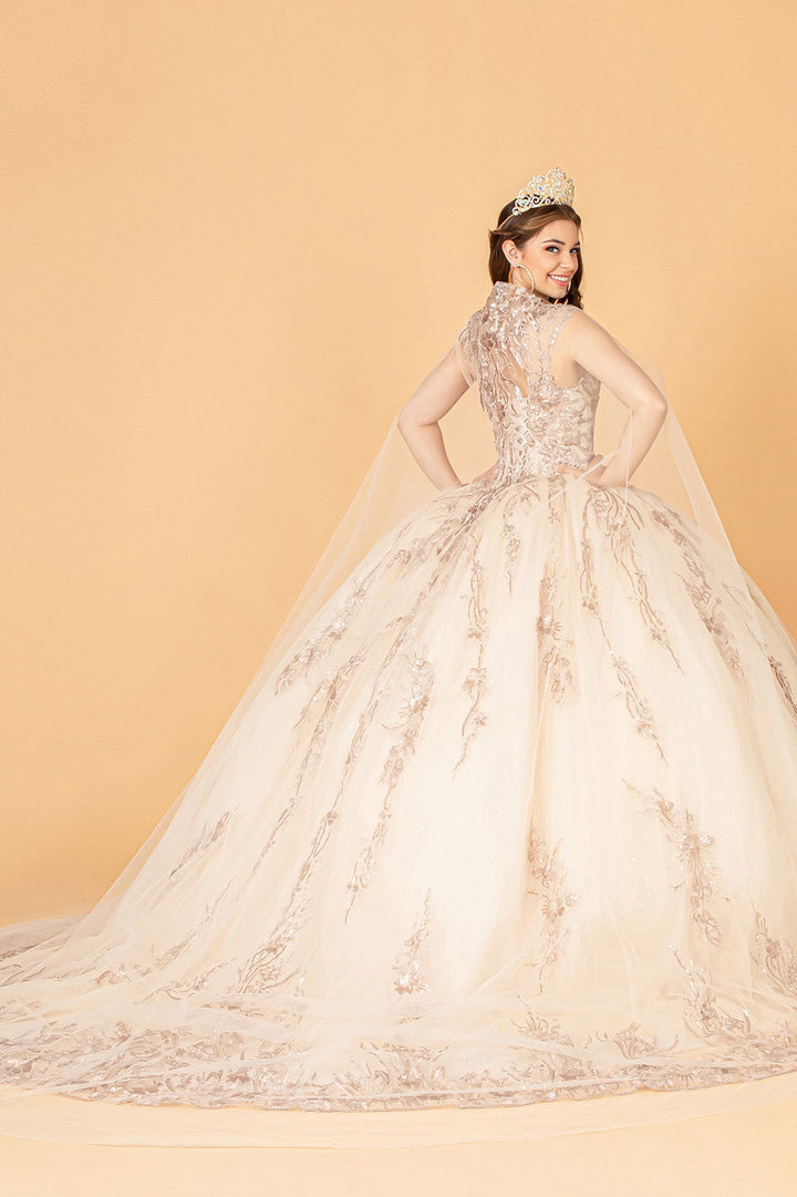 Embroidered Cape Ball Gown by Elizabeth K GL3076