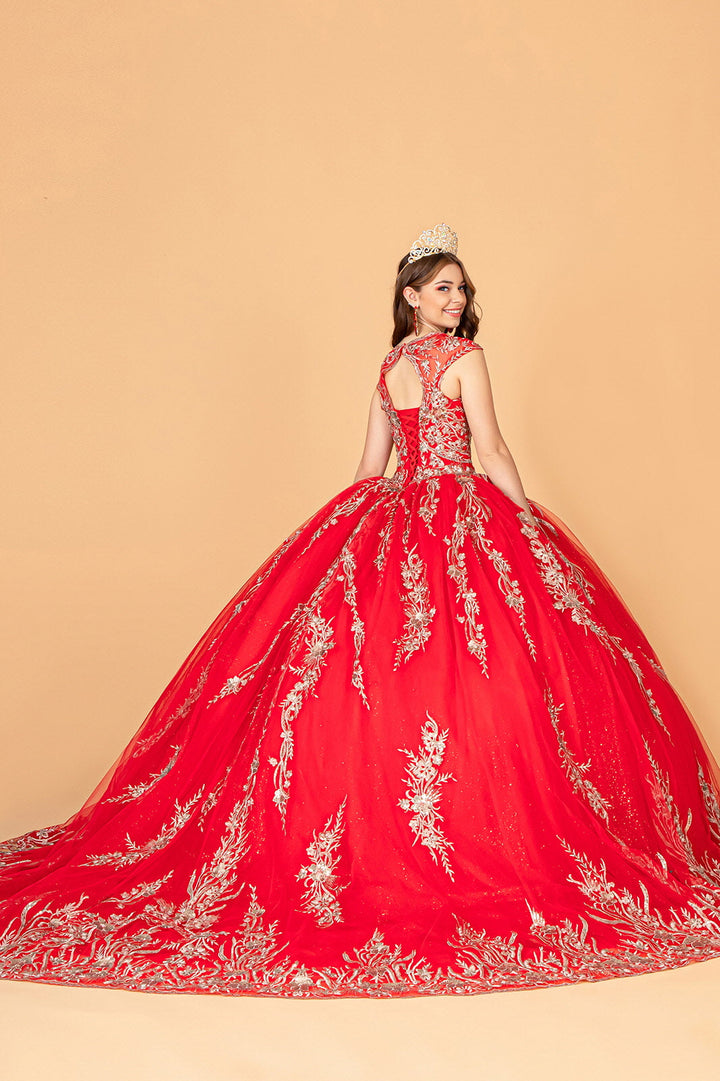 Embroidered Cape Ball Gown by Elizabeth K GL3076