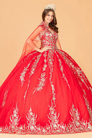 Embroidered Cape Ball Gown by Elizabeth K GL3076