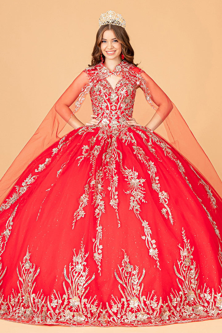 Embroidered Cape Ball Gown by Elizabeth K GL3076