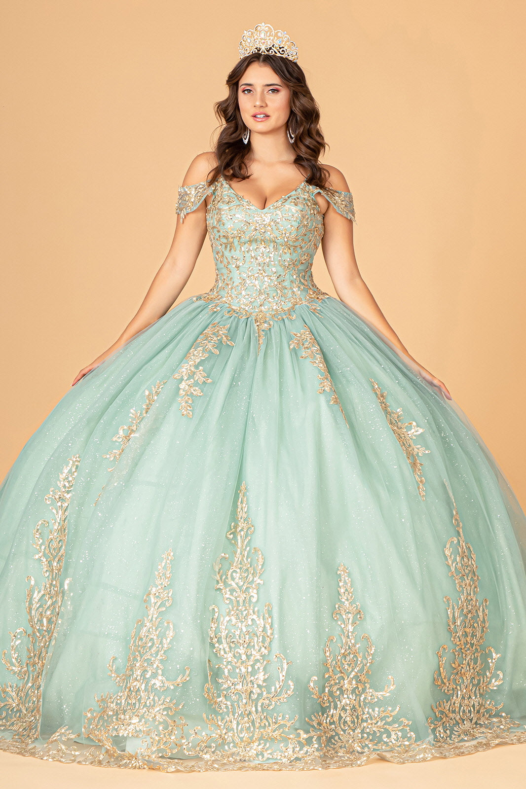 Embroidered Cold Shoulder Ball Gown by Elizabeth K GL3100