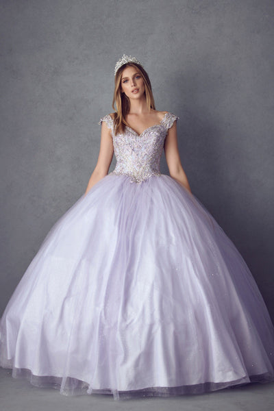 Embroidered Cold Shoulder Ball Gown by Juliet 1430
