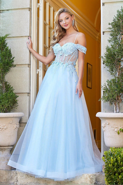Amarra 88833 Long Prom Dress A-Line Sparkling Tulle Sheer Lace