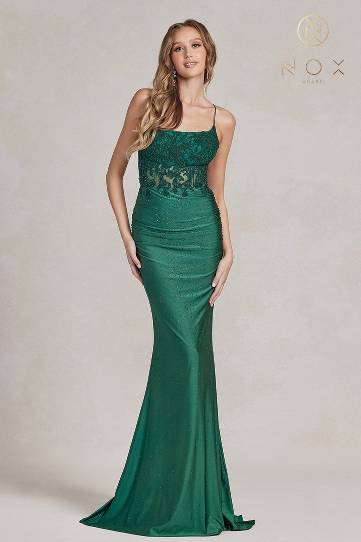Embroidered Corset Mermaid Gown by Nox Anabel E1186
