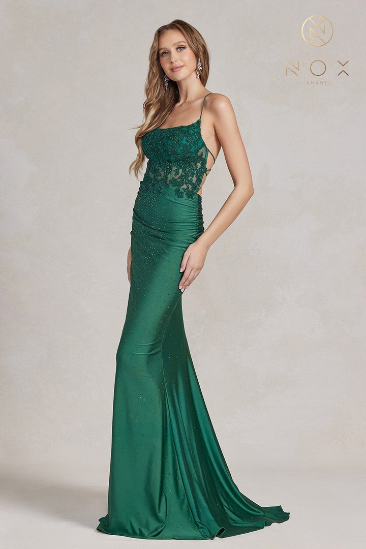 Embroidered Corset Mermaid Gown by Nox Anabel E1186