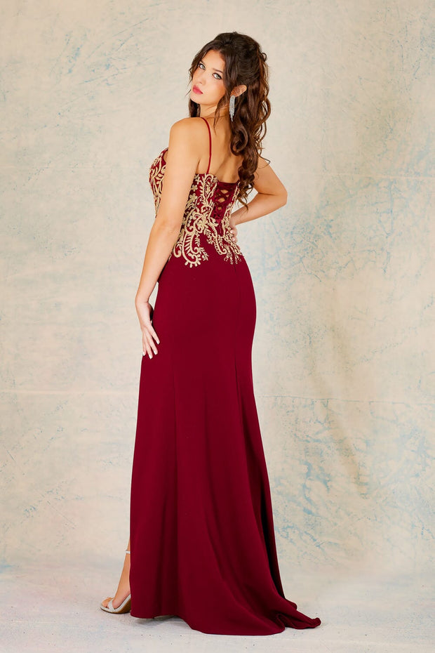 Embroidered Fitted Sleeveless Slit Gown by Adora 3154