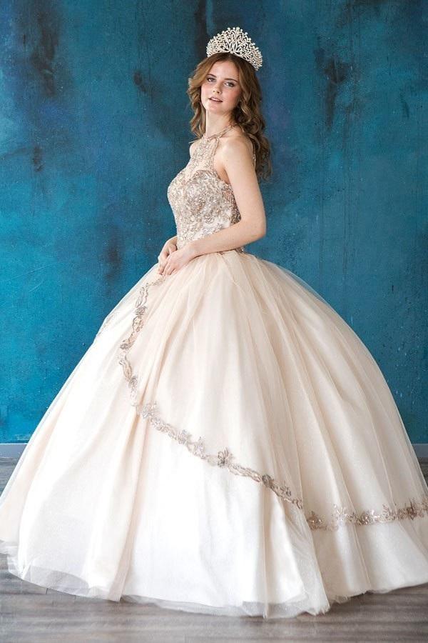 Embroidered Halter Quinceanera Dress by Calla SYL19016