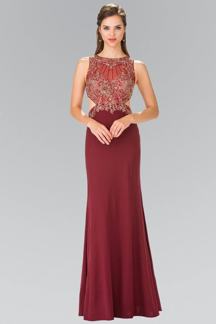 Embroidered Illusion Dress with Cutouts by Elizabeth K GL2324-Long Formal Dresses-ABC Fashion