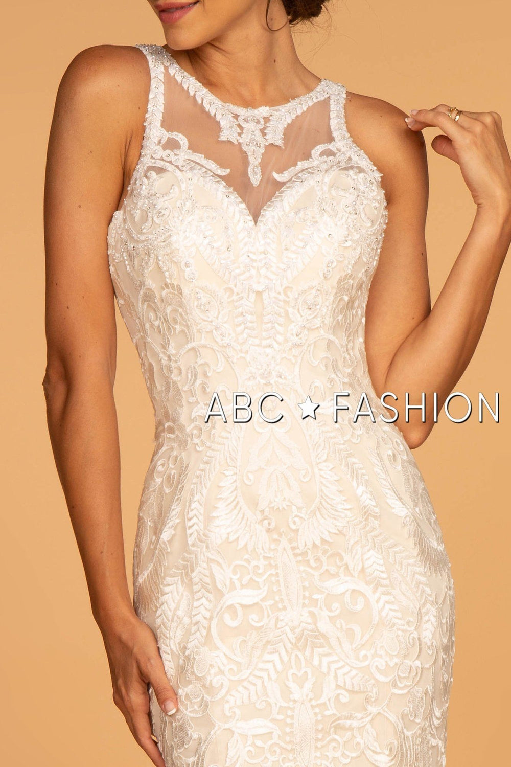 Embroidered Illusion Mermaid Wedding Dress by Elizabeth K GL2598-Wedding Dresses-ABC Fashion
