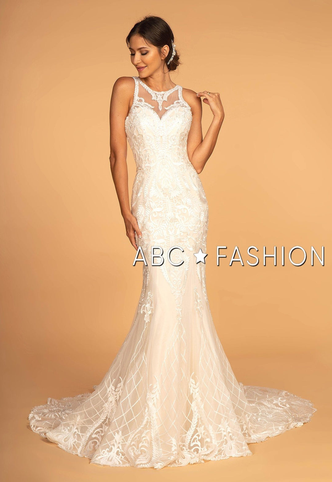 Embroidered Illusion Mermaid Wedding Dress by Elizabeth K GL2598-Wedding Dresses-ABC Fashion