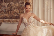 Embroidered Illusion Sleeveless Gown by Nox Anabel E1002