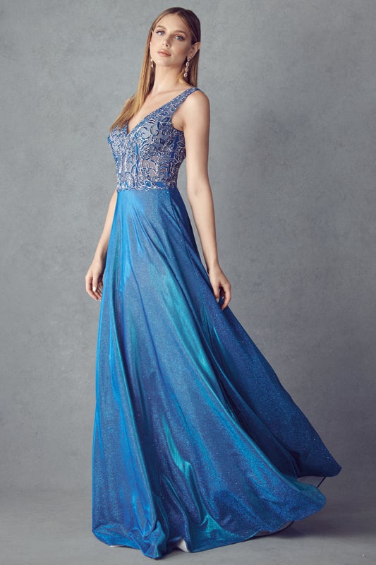Embroidered Iridescent Glitter Gown by Juliet 225