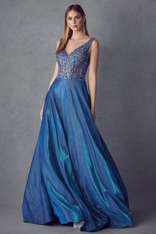 Embroidered Iridescent Glitter Gown by Juliet 225