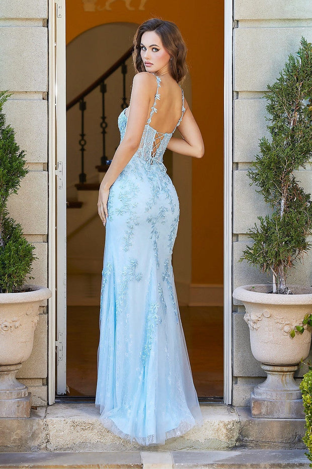 Embroidered Lace Halter Corset Gown by Adora 3146