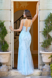 Embroidered Lace Halter Corset Gown by Adora 3146