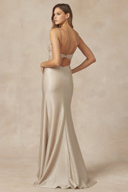 Embroidered Long Fitted Slit Dress by Juliet 282