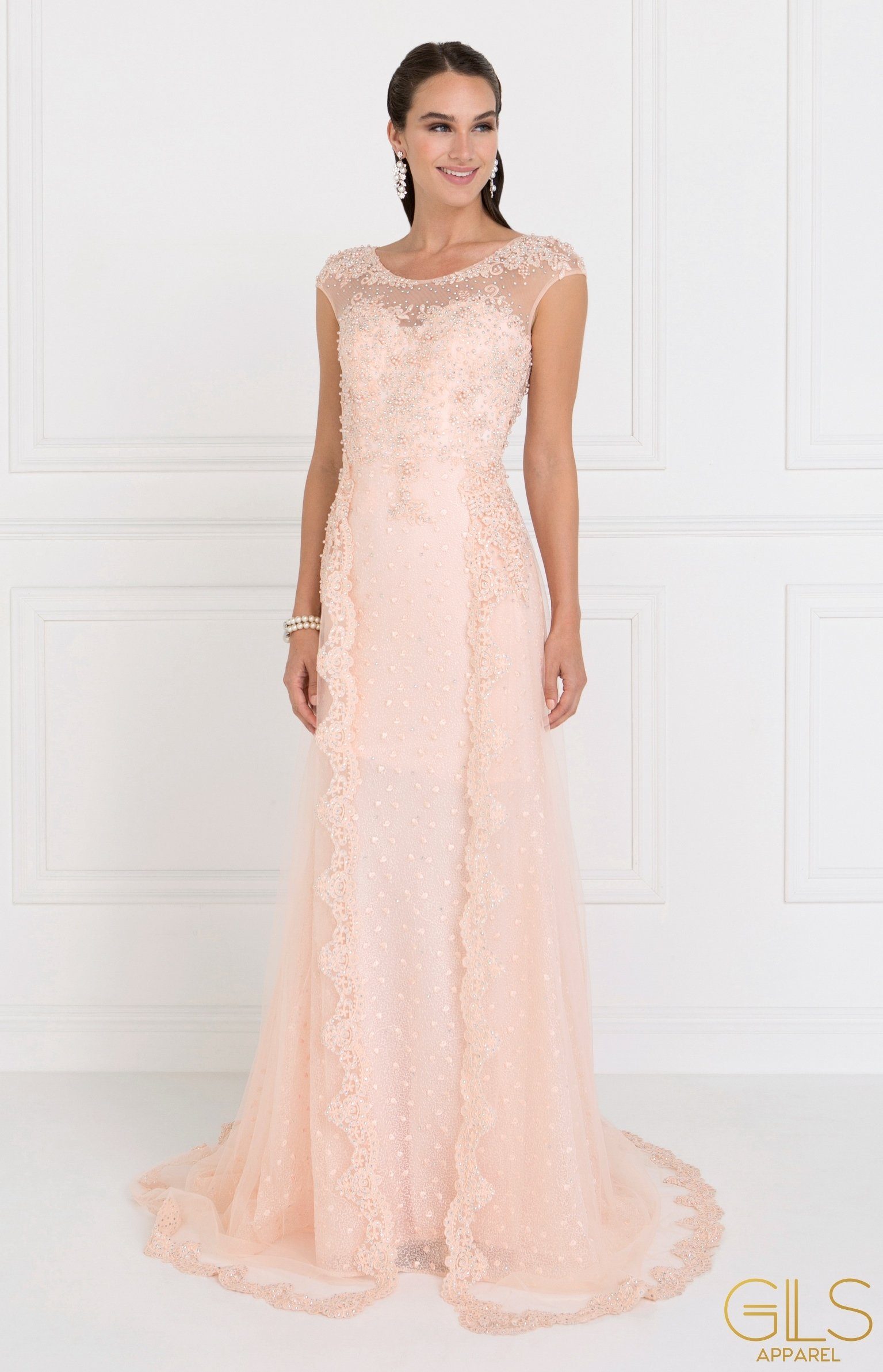 Embroidered Long Cap Sleeve Lace Dress by Elizabeth K GL1539 – ABC