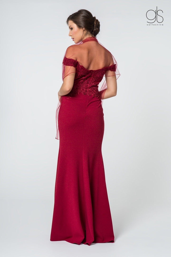 Embroidered Long Off Shoulder Dress with Slit by Elizabeth K GL2708-Long Formal Dresses-ABC Fashion