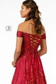 Embroidered Long Off Shoulder Glitter Dress by Elizabeth K GL2941