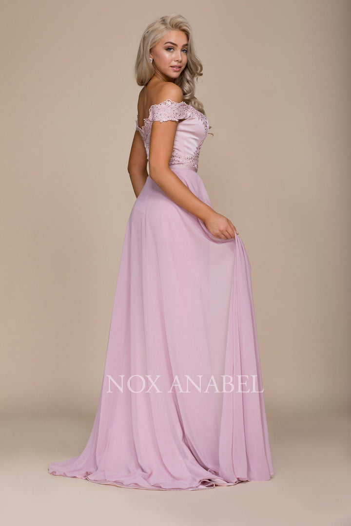 Embroidered Long Off the Shoulder Dress by Nox Anabel E014-Long Formal Dresses-ABC Fashion