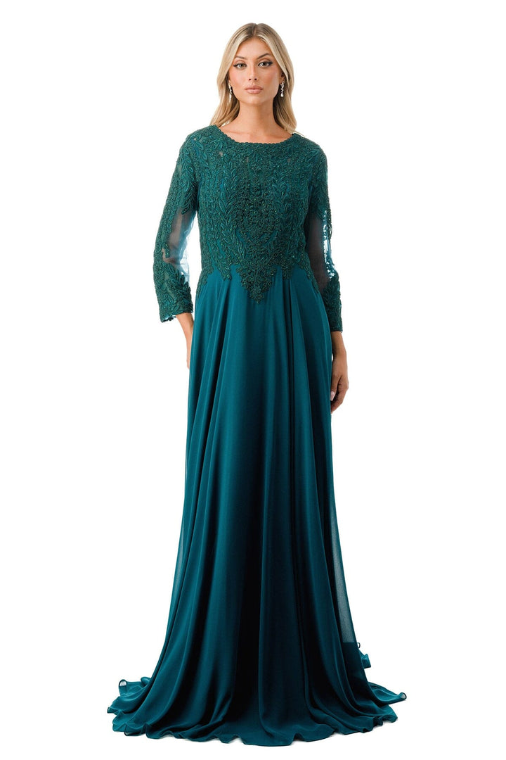 Embroidered Long Sleeve A-line Gown by Coya M2387