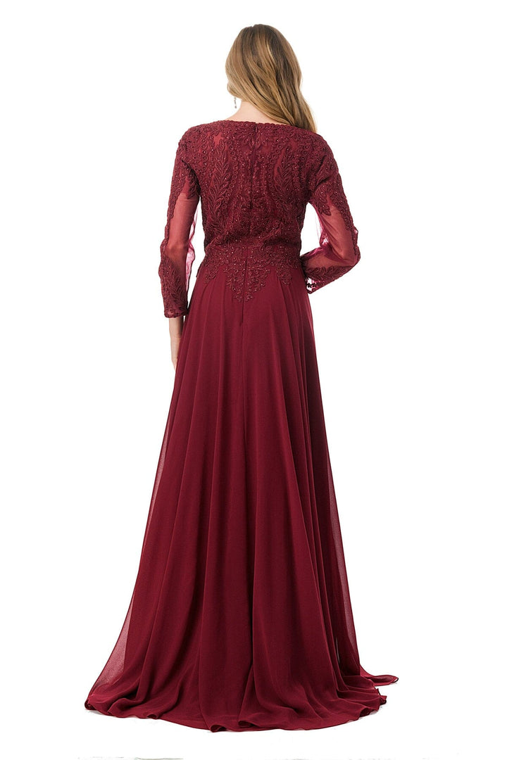 Embroidered Long Sleeve A-line Gown by Coya M2387