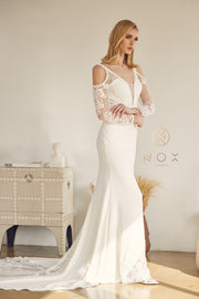 Embroidered Long Sleeve Bridal Dress by Nox Anabel JE916