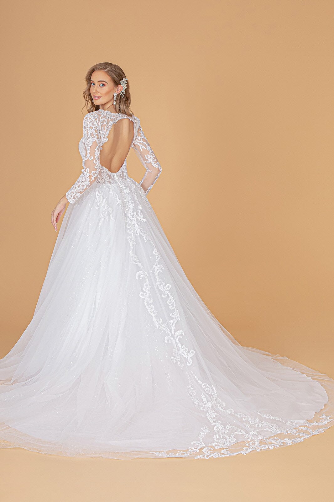 long sleeve embroidered wedding dress Illusion long-sleeved wedding dress with embroidery
