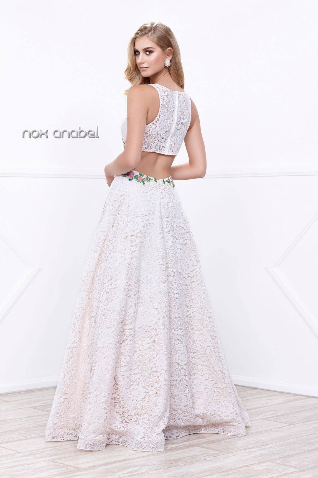 Embroidered Long Sleeveless Lace Dress by Nox Anabel 8281-Long Formal Dresses-ABC Fashion