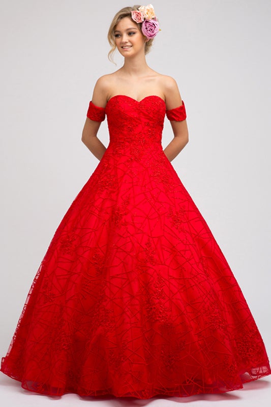 Embroidered Long Strapless Dress by Juliet 692
