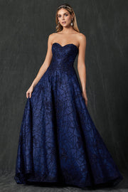 Embroidered Long Strapless Dress by Juliet 692