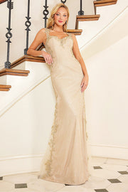 Embroidered Metallic Glitter Sleeveless Gown by Adora 3116