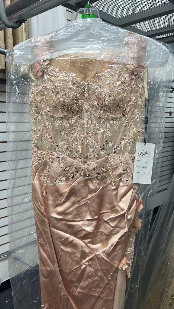 Embroidered Off Shoulder Corset Slit Gown by Adora 3132