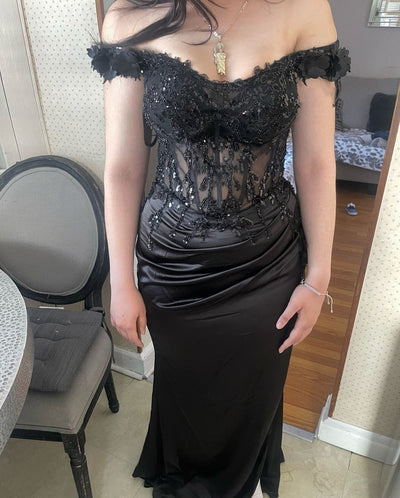 Embroidered Off Shoulder Corset Slit Gown by Adora 3132