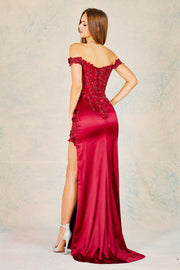 Embroidered Off Shoulder Corset Slit Gown by Adora 3132