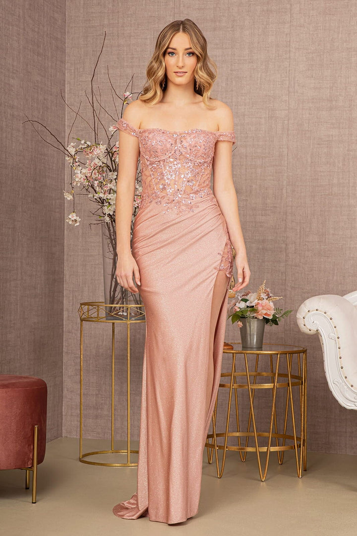 Embroidered Off Shoulder Gown by Elizabeth K GL3162