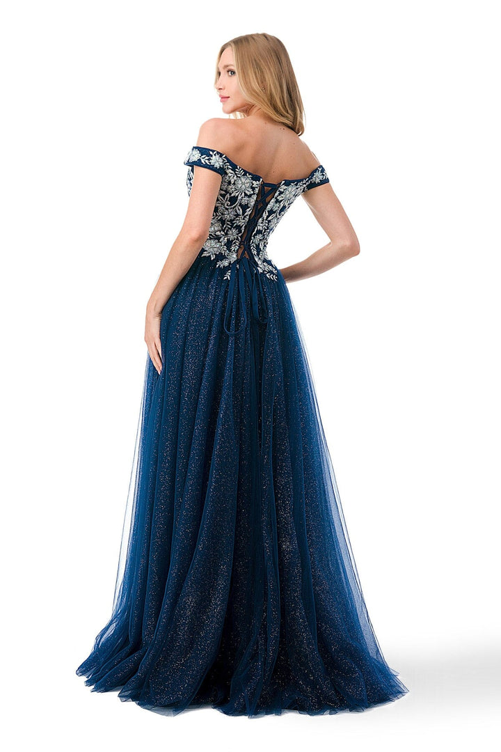 Embroidered Off Shoulder Tulle Gown by Coya L2770T