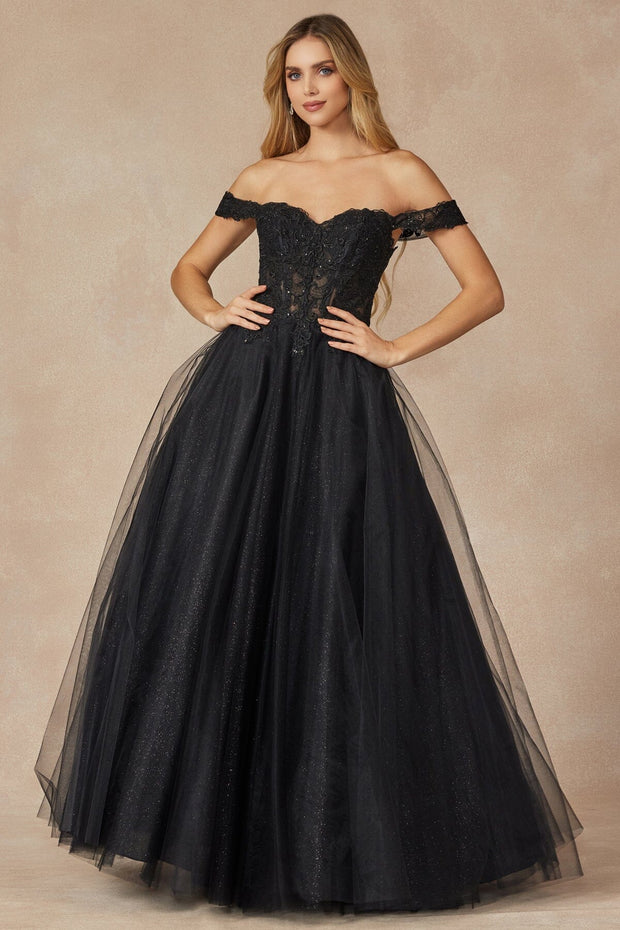 Embroidered Off Shoulder Tulle Gown by Juliet 280 ABC Fashion