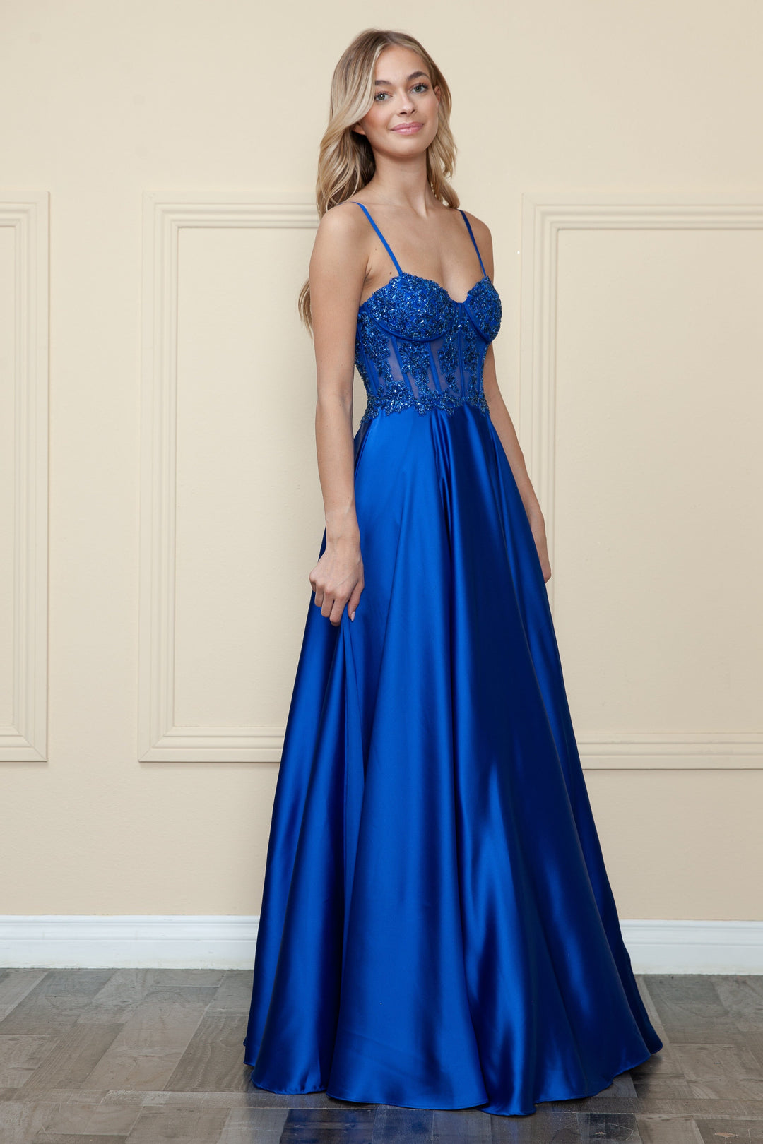 Embroidered Satin Gown by Poly USA 9126