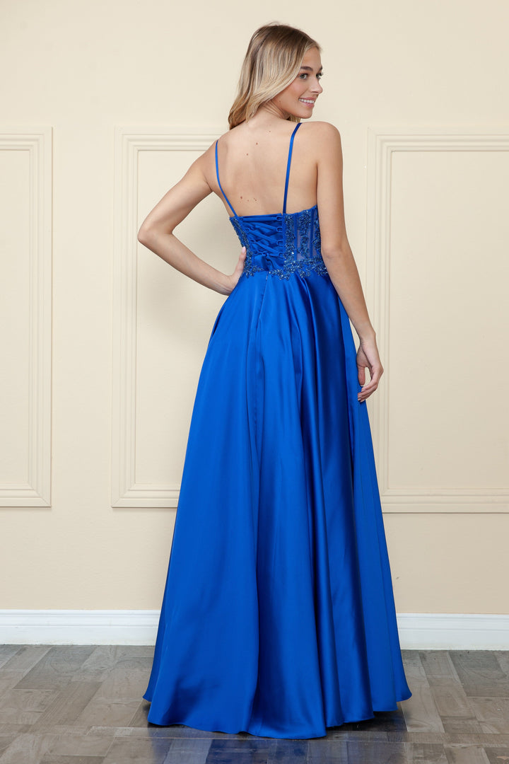 Embroidered Satin Gown by Poly USA 9126