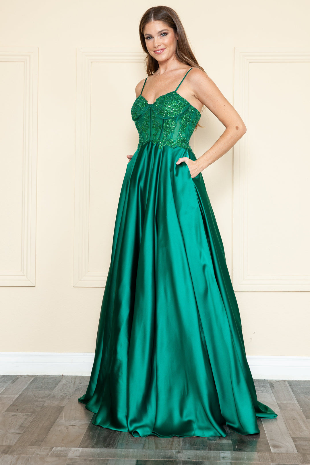 Embroidered Satin Gown by Poly USA 9126