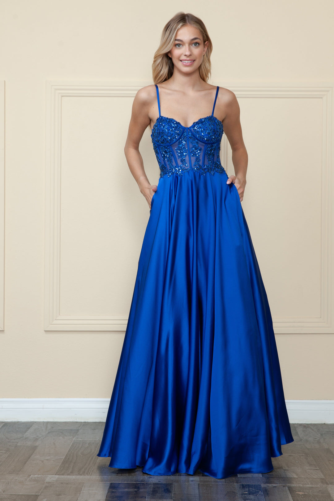 Embroidered Satin Gown by Poly USA 9126